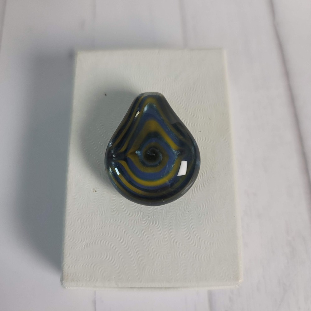 Artisan Hand Blown Glass Teardrop Pendant Blue Yellow Swirl Spiral Boho‎ Jewelry
